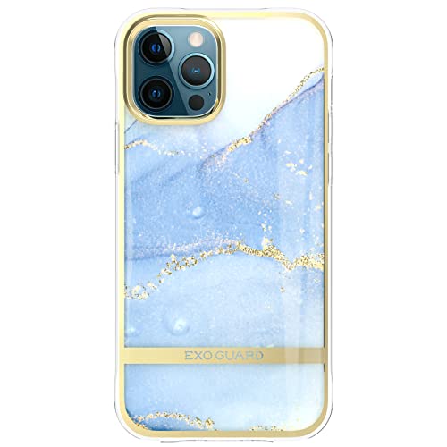 ExoGuard Case for iPhone 12, iPhone 12 Pro 6.1 inch Cover, Shockproof Scratch-Proof Full-Body Marble Protective Phone Case with Screen Protector Glass