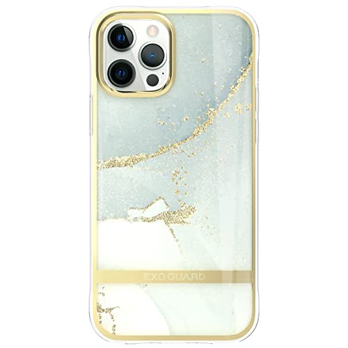 ExoGuard Case for iPhone 12, iPhone 12 Pro 6.1 inch Cover, Shockproof Scratch-Proof Full-Body Marble Protective Phone Case with Screen Protector Glass