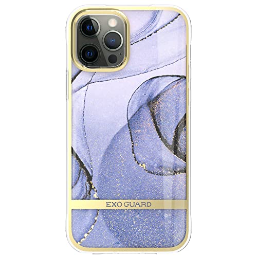 ExoGuard Case for iPhone 12, iPhone 12 Pro 6.1 inch Cover, Shockproof Scratch-Proof Full-Body Marble Protective Phone Case with Screen Protector Glass