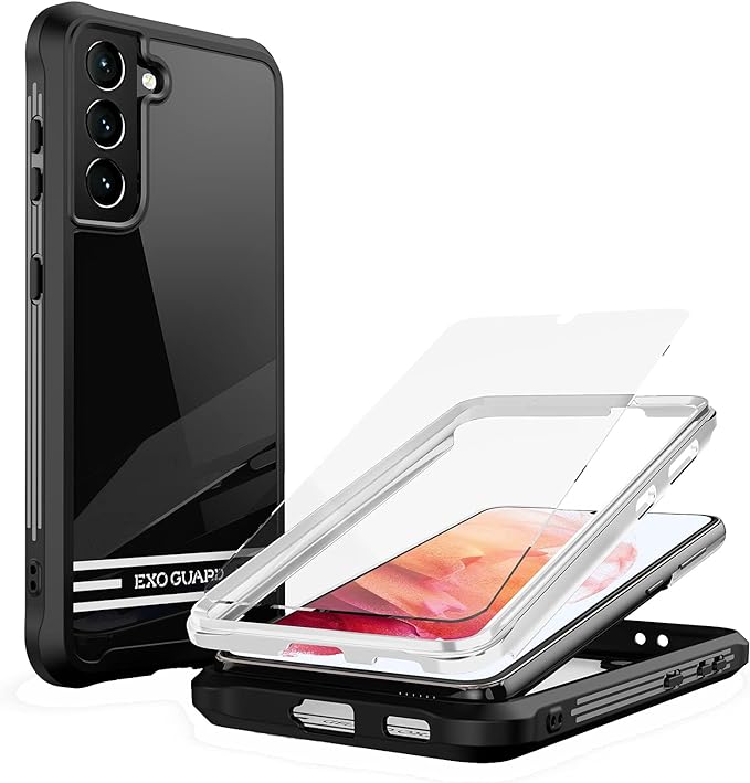 ExoGuard Samsung Galaxy S21 Series Case with Screen Protector, Dual Layer Full Body Protection Cover Clear Back (S21 Ultra Does not come with a screen protector)