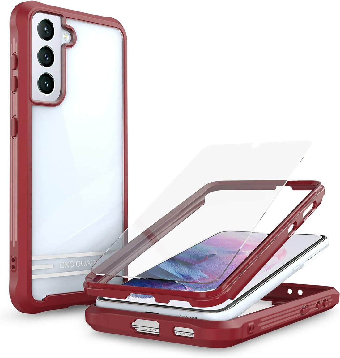 ExoGuard Samsung Galaxy S21 Series Case with Screen Protector, Dual Layer Full Body Protection Cover Clear Back (S21 Ultra Does not come with a screen protector)
