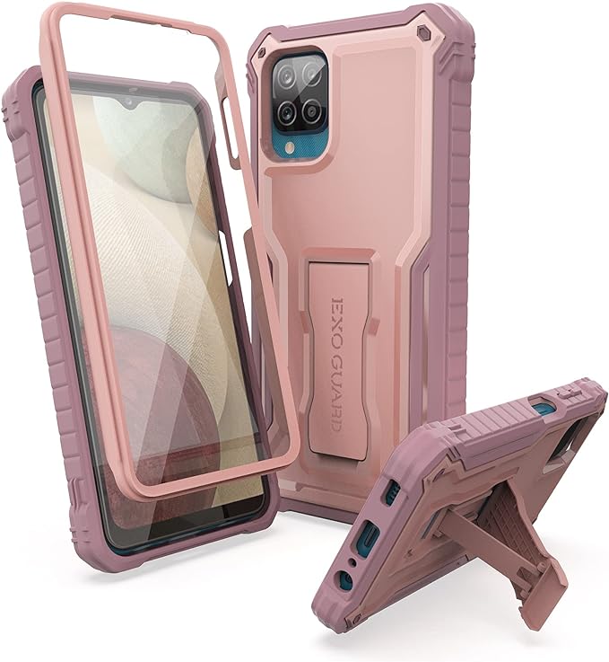 ExoGuard for Samsung Galaxy A12 Case, Rubber Shockproof Full-Body Cover Case Built-in Screen Protector and Kickstand Compatible with Samsung A12 Phone