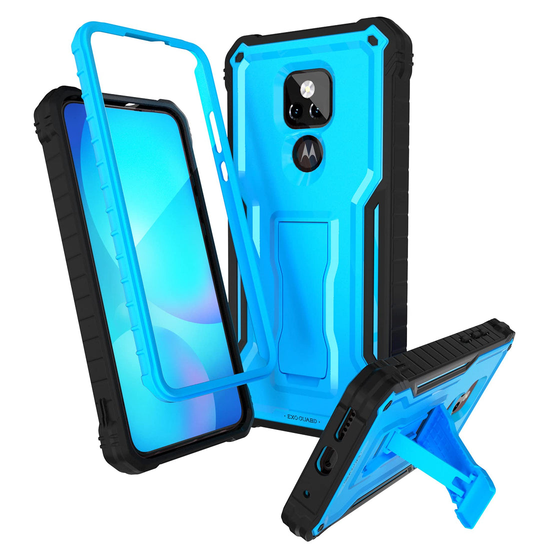 ExoGuard for Moto G Play 2021 Case, Rubber Shockproof Full-Body Cover Case Built-in Screen Protector and Kickstand Compatible with Moto G Play 2021 Phone