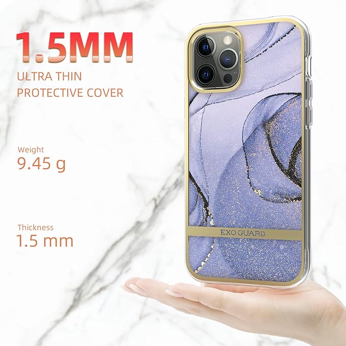 ExoGuard Case for iPhone 12, iPhone 12 Pro 6.1 inch Cover, Shockproof Scratch-Proof Full-Body Marble Protective Phone Case with Screen Protector Glass