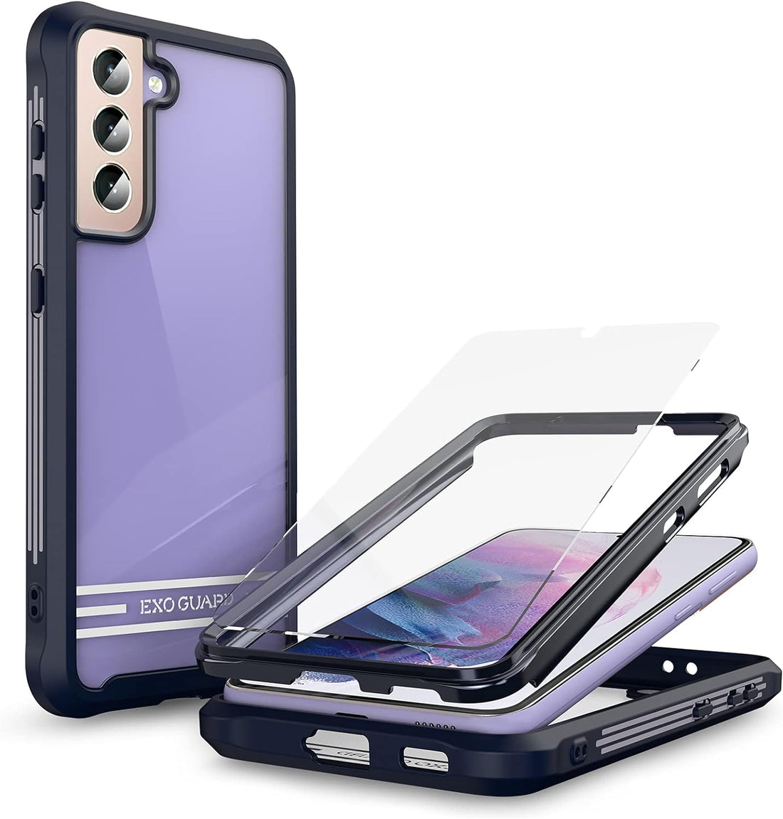 ExoGuard Samsung Galaxy S21 Series Case with Screen Protector, Dual Layer Full Body Protection Cover Clear Back (S21 Ultra Does not come with a screen protector)