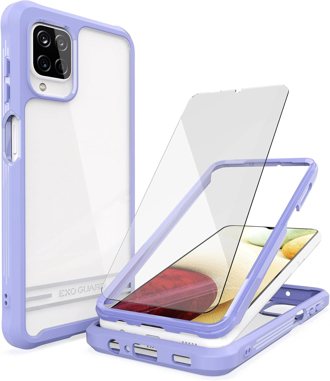 ExoGuard Samsung Galaxy A12 Case with Screen Protector, Dual Layer Full Body Protection Cover Clear Back Phone Case for Samsung A12