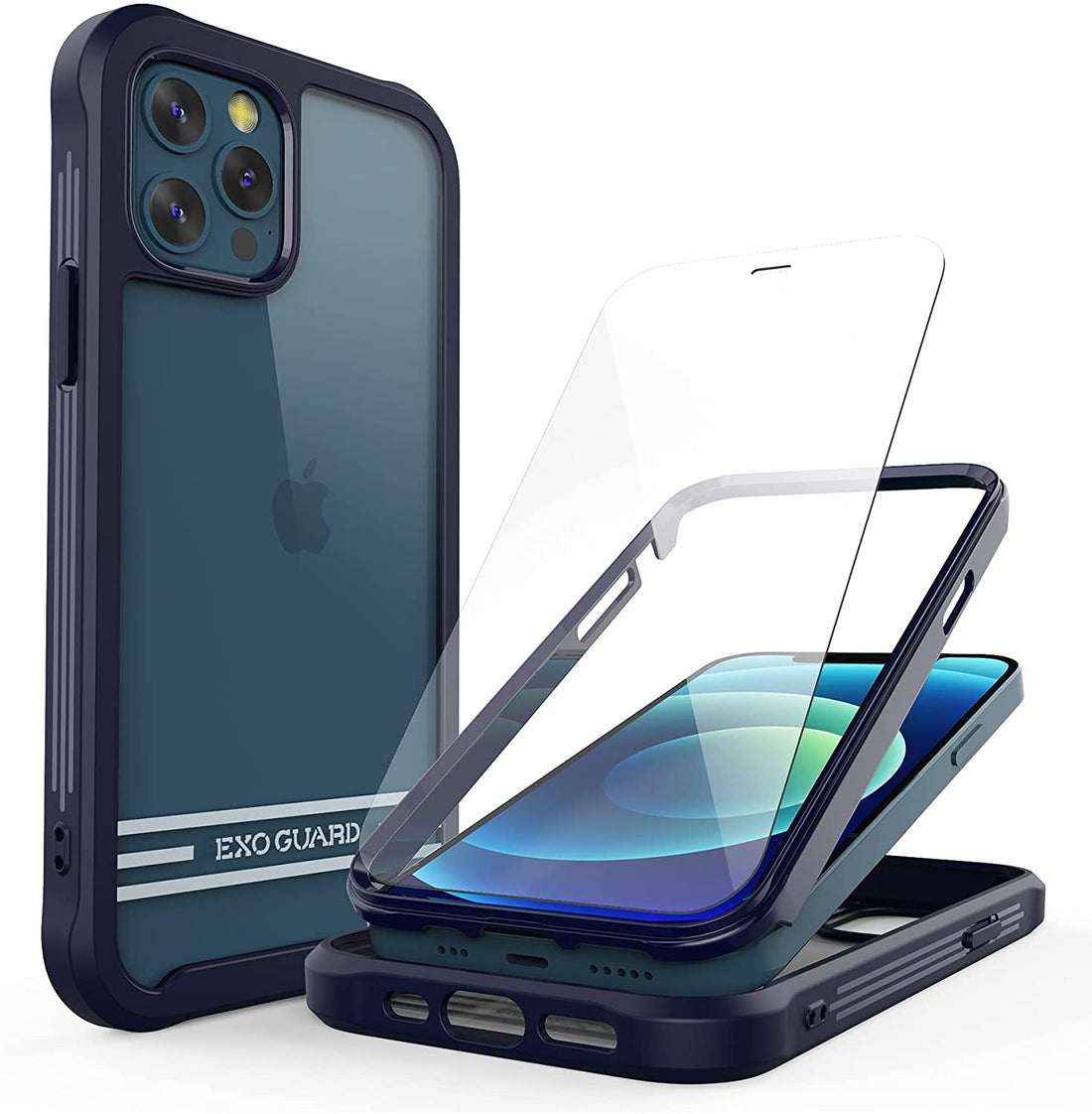 ExoGuard iPhone 12 Series Case with Screen Protector, Dual Layer Full Body Protection Cover Clear Back Phone Case for iPhone Series
