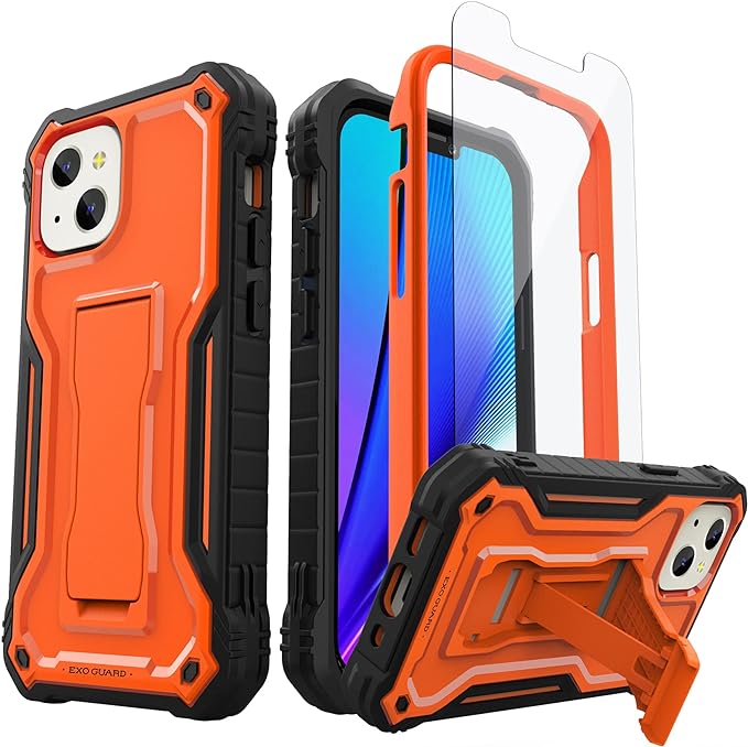 ExoGuard for iPhone 13 Series Case, Rubber Shockproof Full Body Cover Case with Tempered Glass Screen Protector Built-in Kickstand for iPhone 13/iPhone 13 Mini/iPhone 13 Pro/iPhone 13 Pro Max