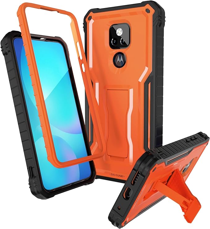 ExoGuard for Moto G Play 2021 Case, Rubber Shockproof Full-Body Cover Case Built-in Screen Protector and Kickstand Compatible with Moto G Play 2021 Phone