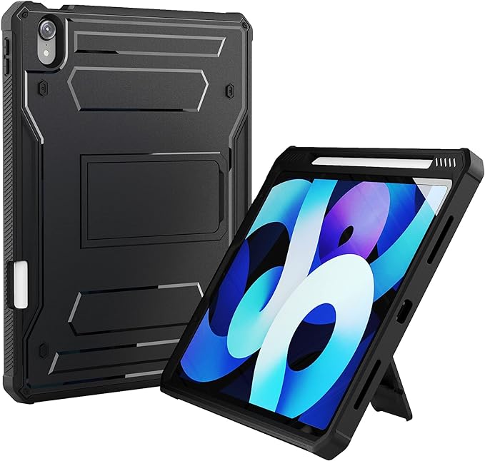 ExoGurad for iPad Air 4th Generation Case with Pencil Holder, Heavy Duty Full Body Protective Cover 10. 9 Inch Case with Built-in Screen Protector and Kickstand