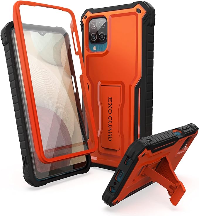 ExoGuard for Samsung Galaxy A12 Case, Rubber Shockproof Full-Body Cover Case Built-in Screen Protector and Kickstand Compatible with Samsung A12 Phone