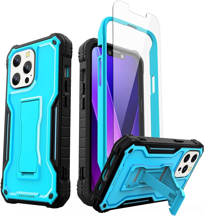ExoGuard for iPhone 13 Series Case, Rubber Shockproof Full Body Cover Case with Tempered Glass Screen Protector Built-in Kickstand for iPhone 13/iPhone 13 Mini/iPhone 13 Pro/iPhone 13 Pro Max