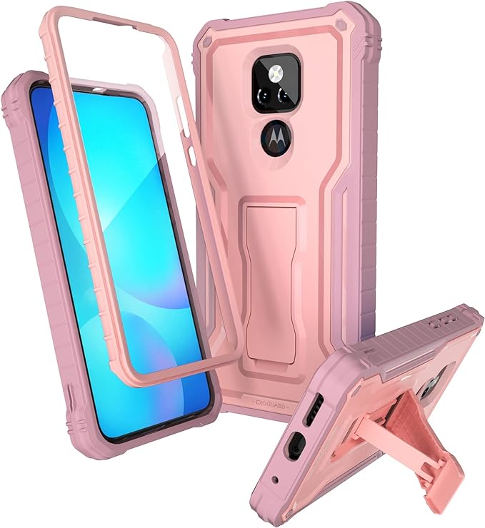 ExoGuard for Moto G Play 2021 Case, Rubber Shockproof Full-Body Cover Case Built-in Screen Protector and Kickstand Compatible with Moto G Play 2021 Phone