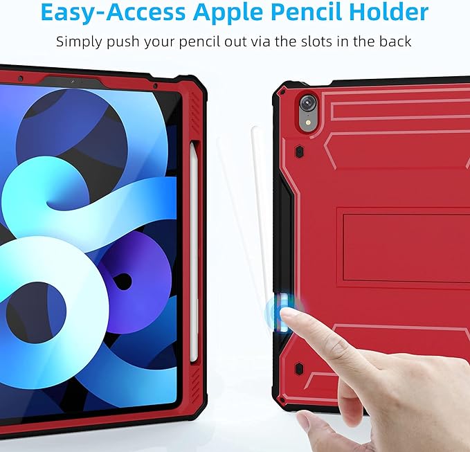 ExoGurad for iPad Air 4th Generation Case with Pencil Holder, Heavy Duty Full Body Protective Cover 10. 9 Inch Case with Built-in Screen Protector and Kickstand