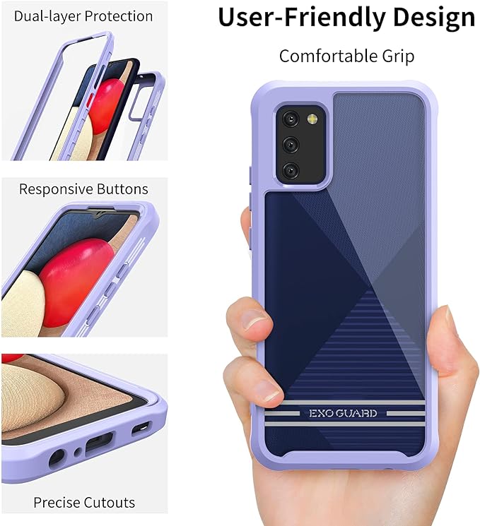 ExoGuard Samsung Galaxy A02S Case Comes with Screen Protector, Clear Hard Back Shockproof Full Body Coverage Phone Case for Samsung A02S