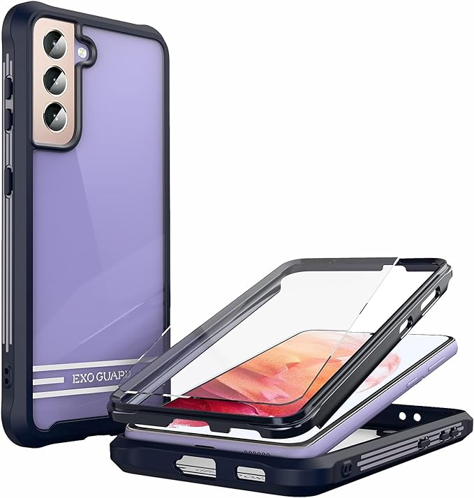 ExoGuard Samsung Galaxy S21 Series Case with Screen Protector, Dual Layer Full Body Protection Cover Clear Back (S21 Ultra Does not come with a screen protector)