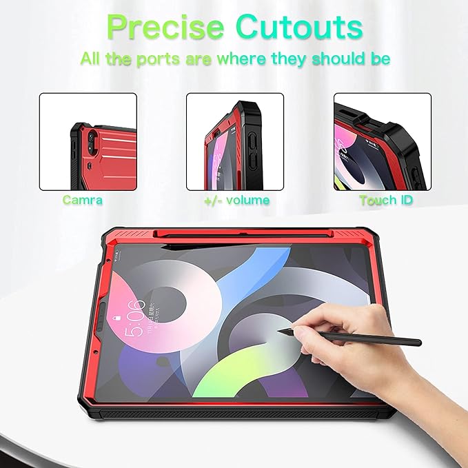 ExoGurad for iPad Air 4th Generation Case with Pencil Holder, Heavy Duty Full Body Protective Cover 10. 9 Inch Case with Built-in Screen Protector and Kickstand
