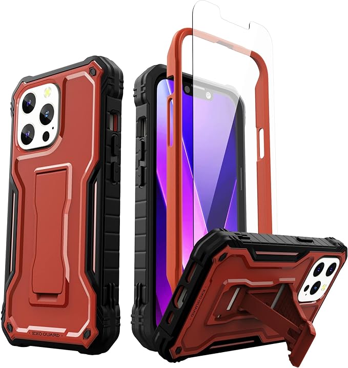 ExoGuard for iPhone 13 Series Case, Rubber Shockproof Full Body Cover Case with Tempered Glass Screen Protector Built-in Kickstand for iPhone 13/iPhone 13 Mini/iPhone 13 Pro/iPhone 13 Pro Max