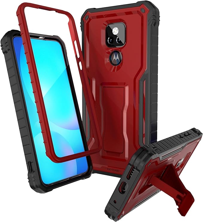 ExoGuard for Moto G Play 2021 Case, Rubber Shockproof Full-Body Cover Case Built-in Screen Protector and Kickstand Compatible with Moto G Play 2021 Phone