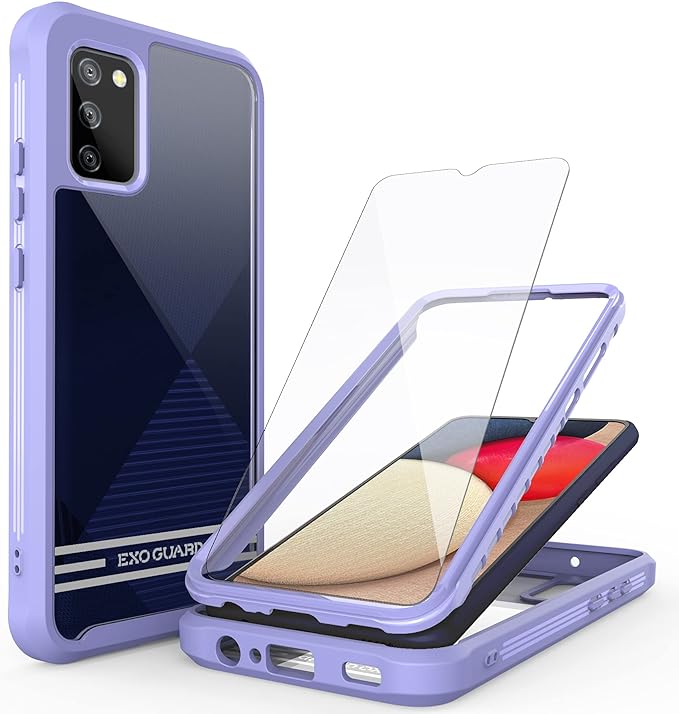 ExoGuard Samsung Galaxy A02S Case Comes with Screen Protector, Clear Hard Back Shockproof Full Body Coverage Phone Case for Samsung A02S