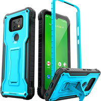 ExoGuard for Cricket Ovation 2 Case, Rubber Shockproof Full-Body Cover Case Built-in Screen Protector and Kickstand Compatible with Cricket Ovation 2 Phone