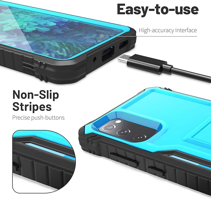 ExoGuard Samsung Galaxy S20 FE 5G Case, Rubber Shockproof Full-Body Cover Case Built-in Screen Protector with Kickstand for Samsung S20 FE 5G Phone