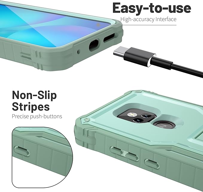 ExoGuard for Moto G Play 2021 Case, Rubber Shockproof Full-Body Cover Case Built-in Screen Protector and Kickstand Compatible with Moto G Play 2021 Phone