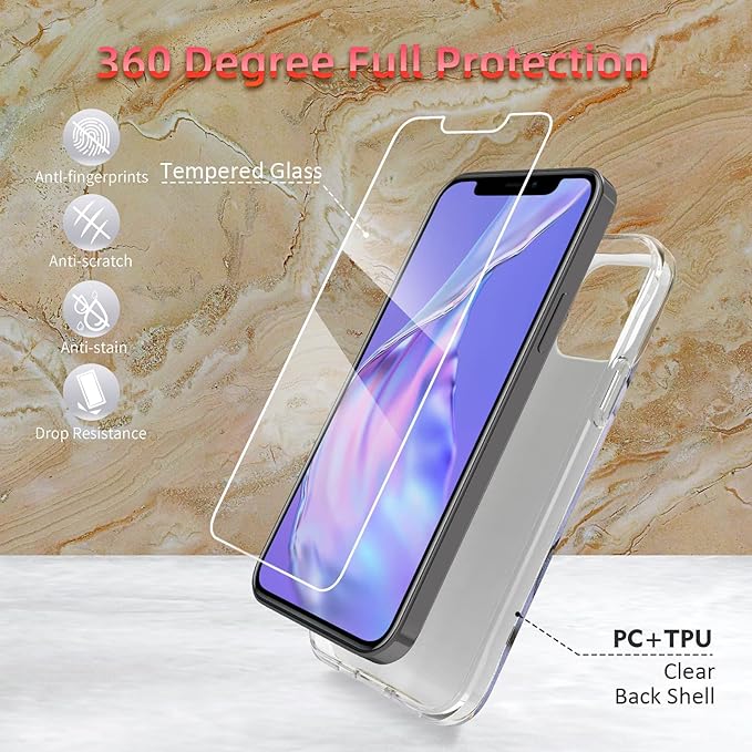 ExoGuard Case for iPhone 12, iPhone 12 Pro 6.1 inch Cover, Shockproof Scratch-Proof Full-Body Marble Protective Phone Case with Screen Protector Glass