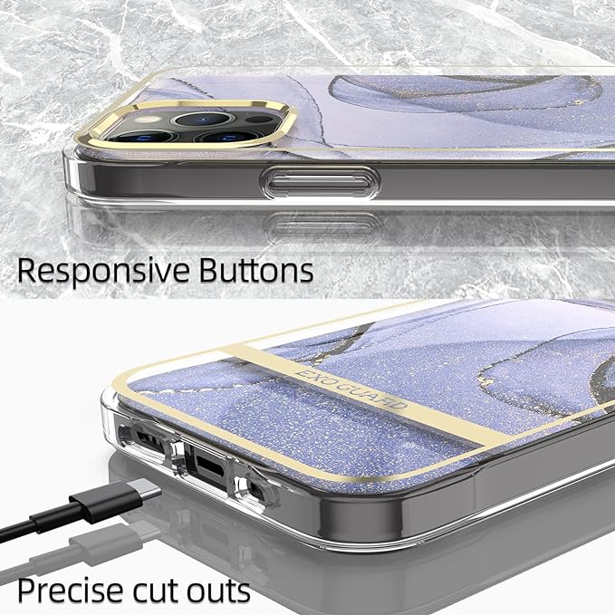 ExoGuard Case for iPhone 12, iPhone 12 Pro 6.1 inch Cover, Shockproof Scratch-Proof Full-Body Marble Protective Phone Case with Screen Protector Glass