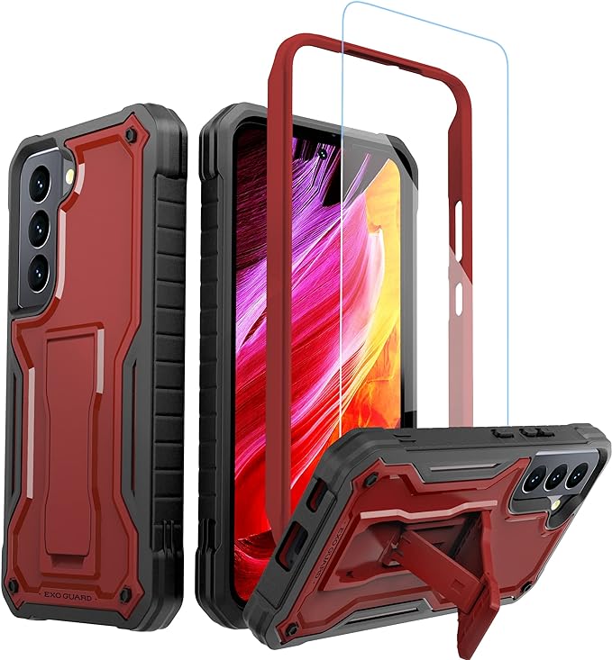 ExoGuard for Samsung Galaxy S22 Series Case, Rubber Shockproof Heavy Duty Case with Screen Protector Built-in Kickstand for Samsung S22 / Samsung S22 Plus / Samsung S22 Ultra(S22 Ultra Does not come with a screen protector)