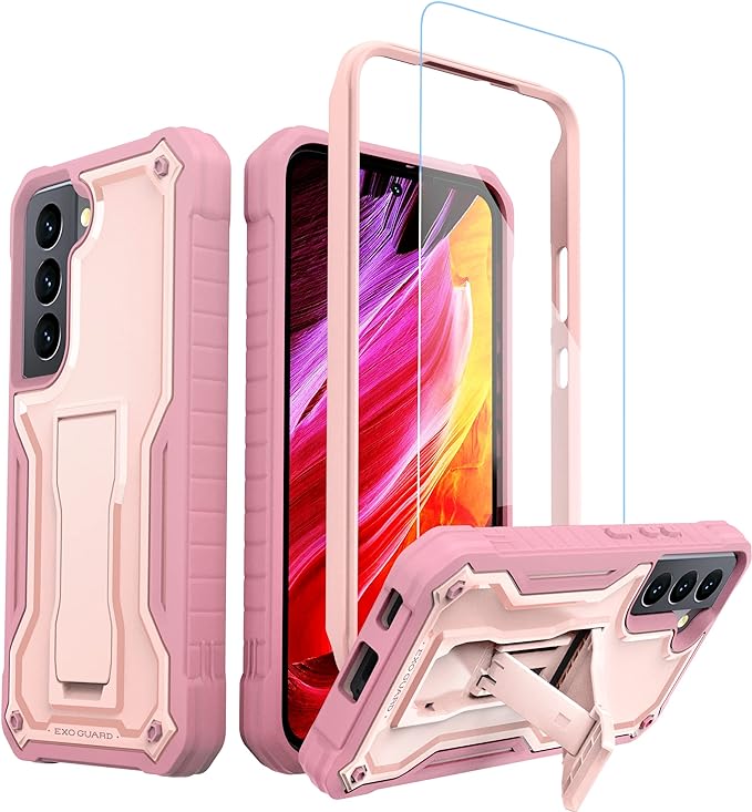 ExoGuard for Samsung Galaxy S22 Series Case, Rubber Shockproof Heavy Duty Case with Screen Protector Built-in Kickstand for Samsung S22 / Samsung S22 Plus / Samsung S22 Ultra(S22 Ultra Does not come with a screen protector)