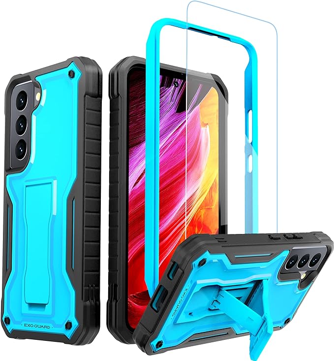 ExoGuard for Samsung Galaxy S22 Series Case, Rubber Shockproof Heavy Duty Case with Screen Protector Built-in Kickstand for Samsung S22 / Samsung S22 Plus / Samsung S22 Ultra(S22 Ultra Does not come with a screen protector)