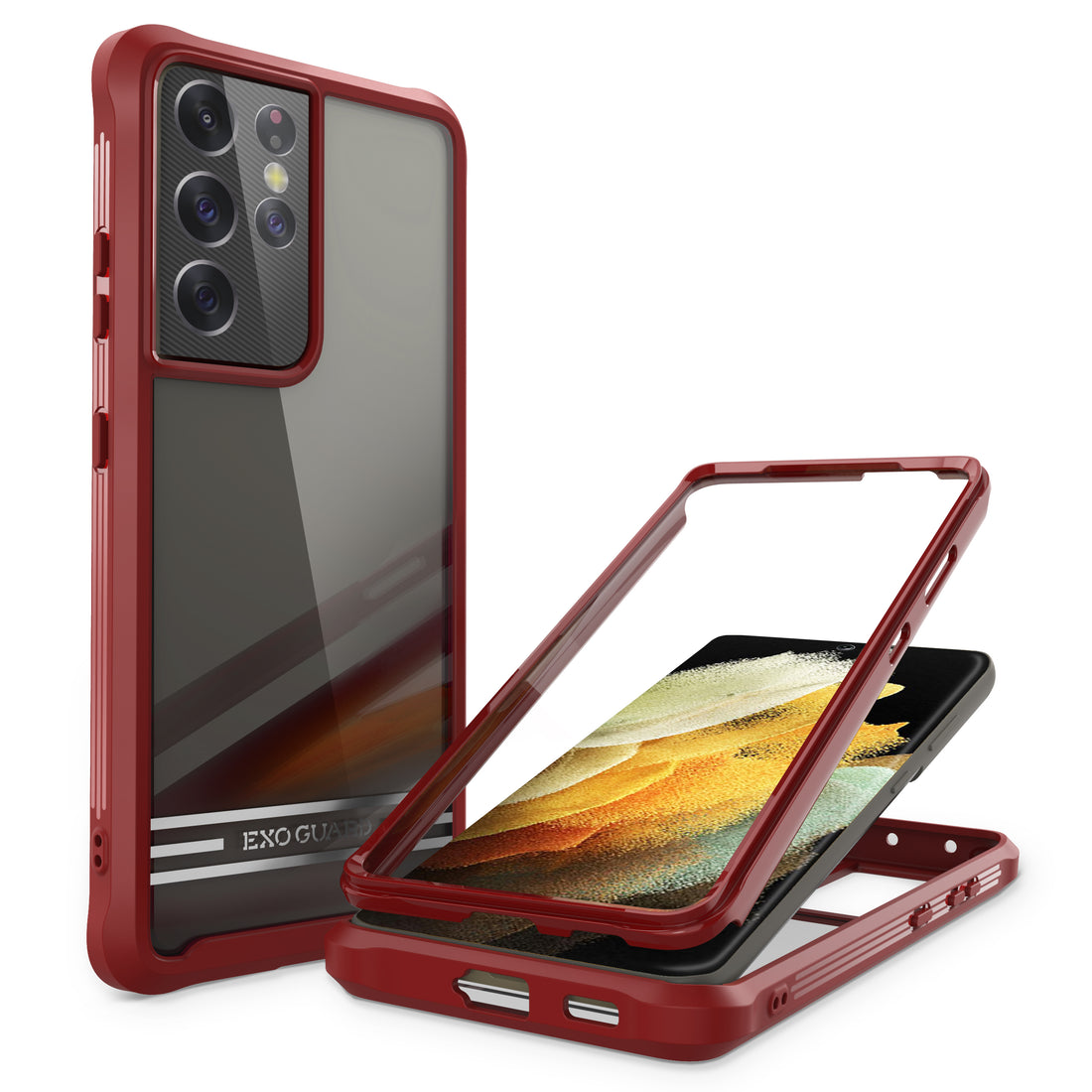 ExoGuard Samsung Galaxy S21 Series Case with Screen Protector, Dual Layer Full Body Protection Cover Clear Back (S21 Ultra Does not come with a screen protector)