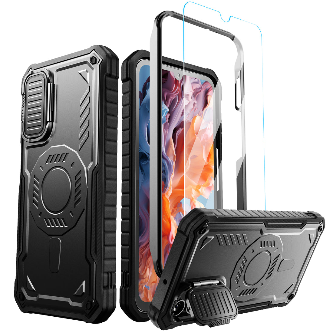 ExoGuard for Samsung Galaxy A15 Case with Screen Protector, Rubber Full-Body Cover Protective Case with Camera Cover and Kickstand Function