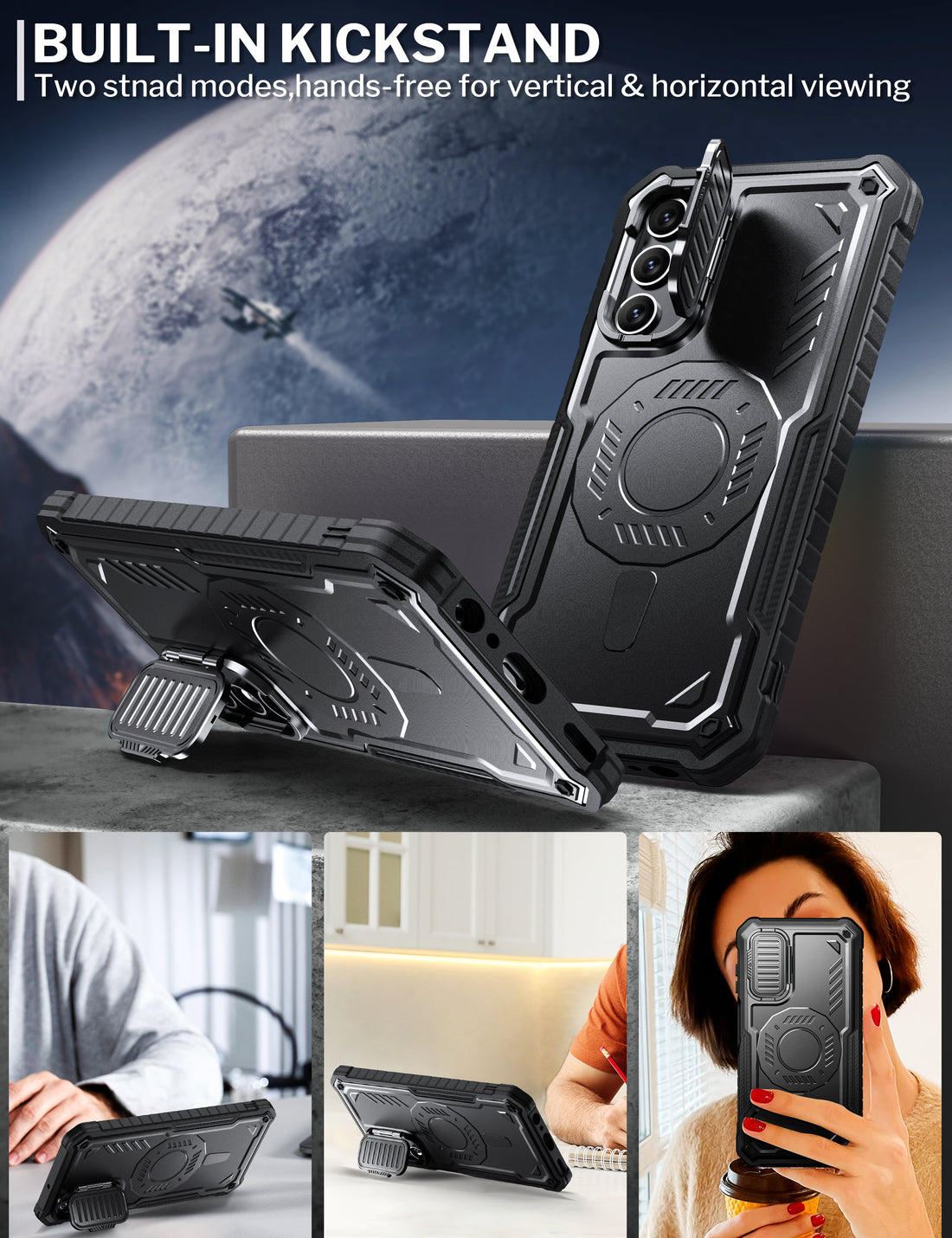 ExoGuard for Samsung Galaxy A15 Case with Screen Protector, Rubber Full-Body Cover Protective Case with Camera Cover and Kickstand Function