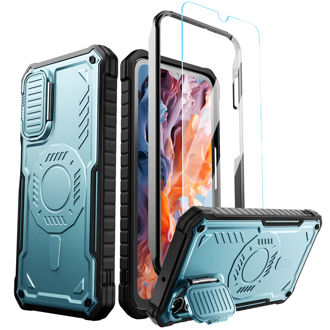 ExoGuard for Samsung Galaxy A15 Case with Screen Protector, Rubber Full-Body Cover Protective Case with Camera Cover and Kickstand Function