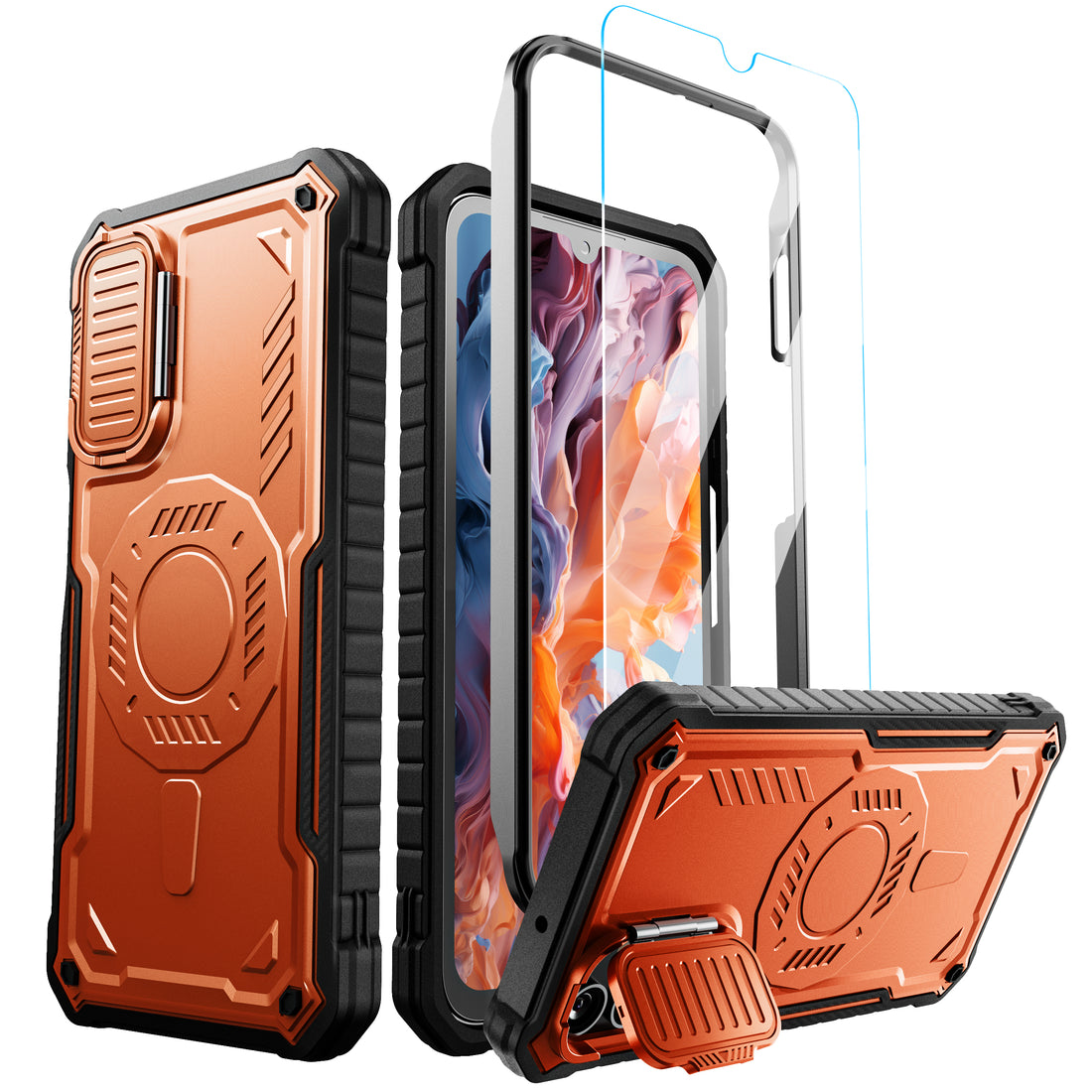 ExoGuard for Samsung Galaxy A15 Case with Screen Protector, Rubber Full-Body Cover Protective Case with Camera Cover and Kickstand Function