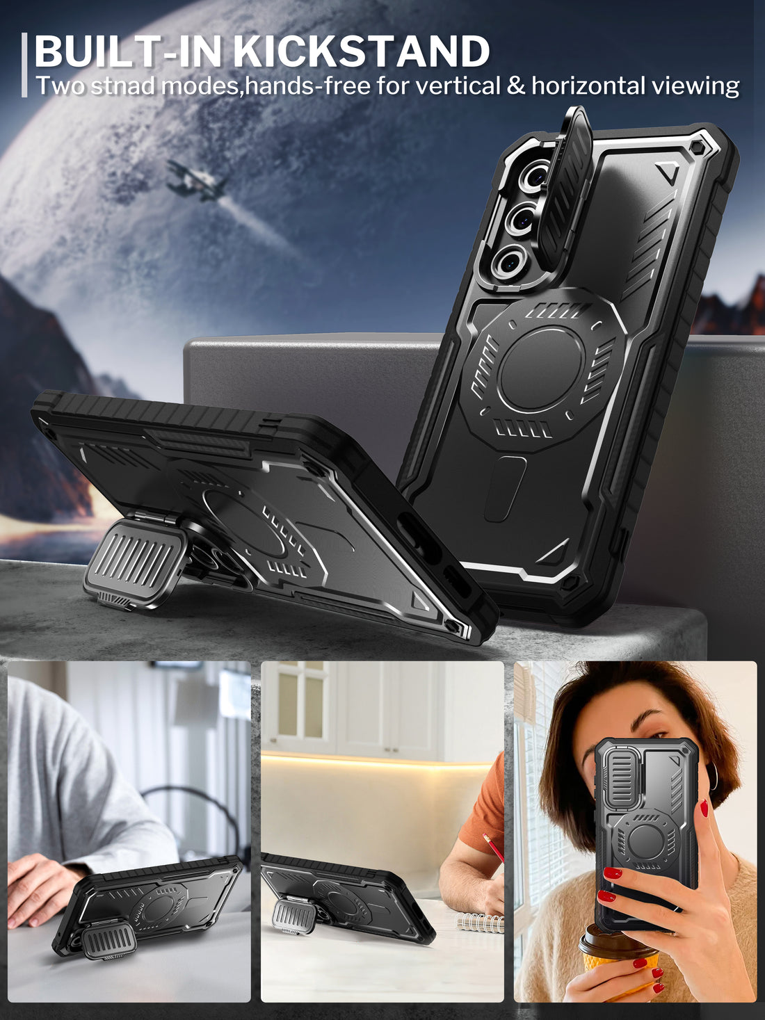 ExoGuard for Samsung Galaxy S23 FE Case with Screen Protector,Rubber Full-Body Cover Protective Case with Camera Cover and Kickstand Function