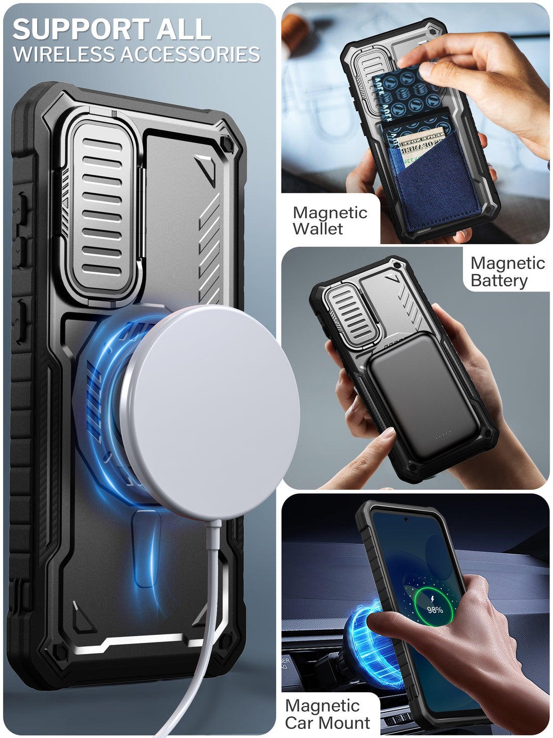 ExoGuard for Samsung Galaxy S23 FE Case with Screen Protector,Rubber Full-Body Cover Protective Case with Camera Cover and Kickstand Function