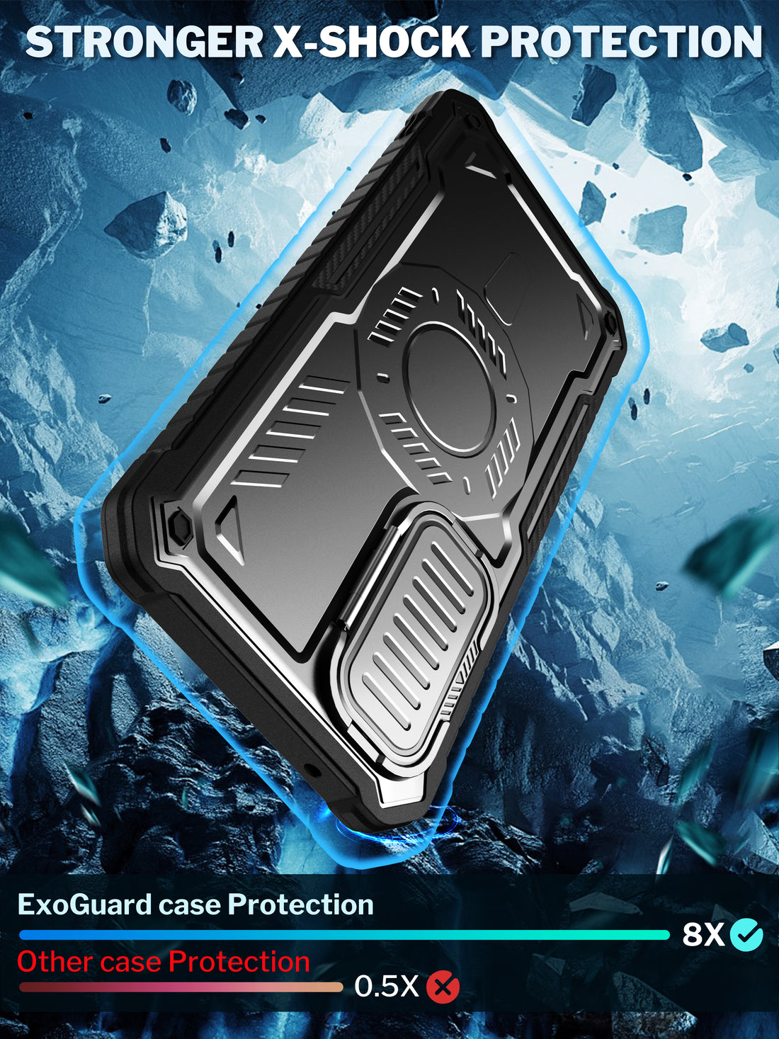 ExoGuard for Samsung Galaxy S23 FE Case with Screen Protector,Rubber Full-Body Cover Protective Case with Camera Cover and Kickstand Function
