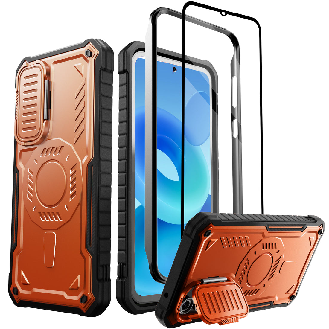ExoGuard for Samsung Galaxy S23 FE Case with Screen Protector,Rubber Full-Body Cover Protective Case with Camera Cover and Kickstand Function