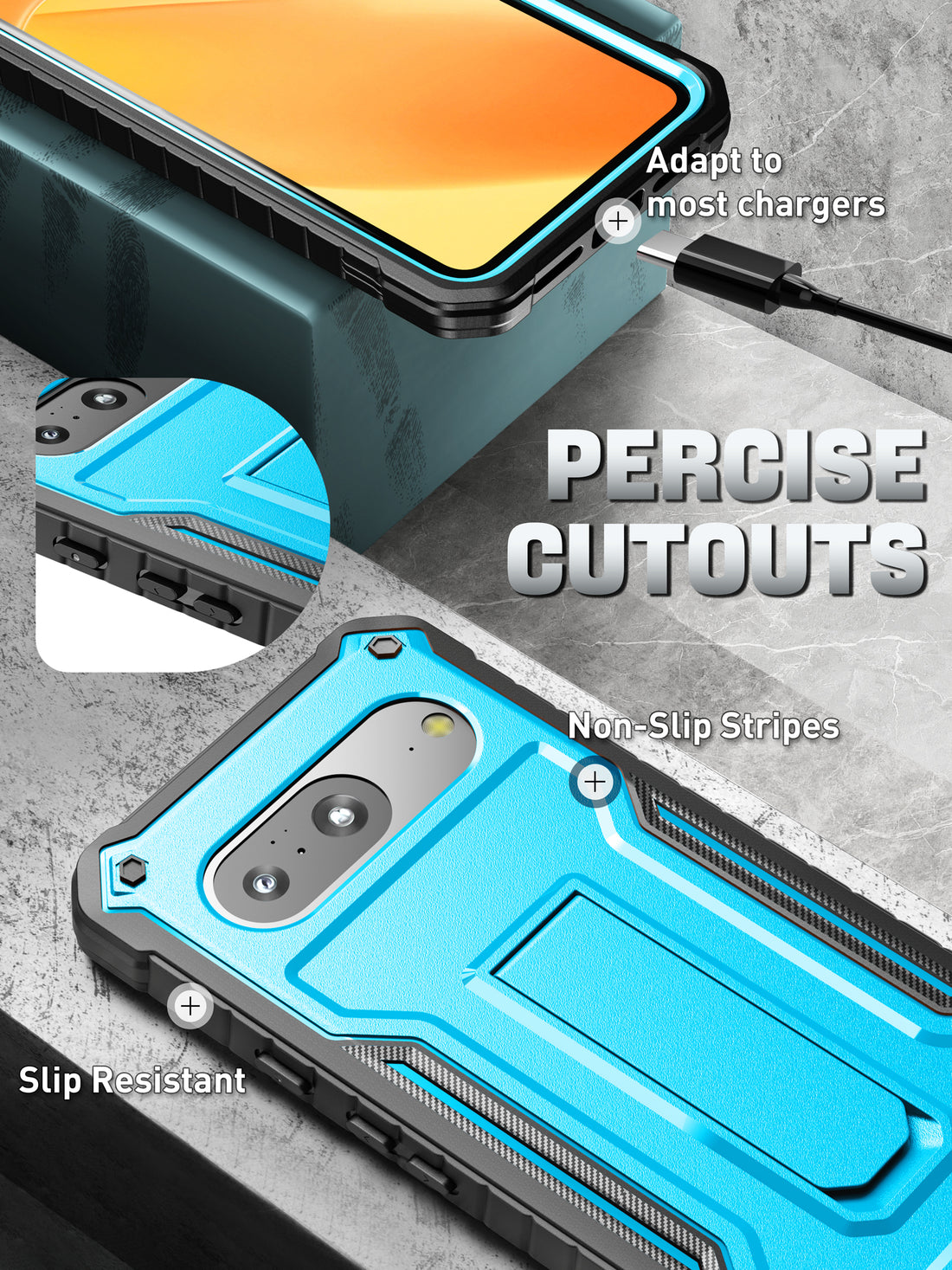 ExoGuard for Google Pixel 8 Series Case, Built in Kickstand Rubber Shockproof Impact Resistance Protective Cover Phone Case with Google Pixel 8/Google Pixel 8 Pro