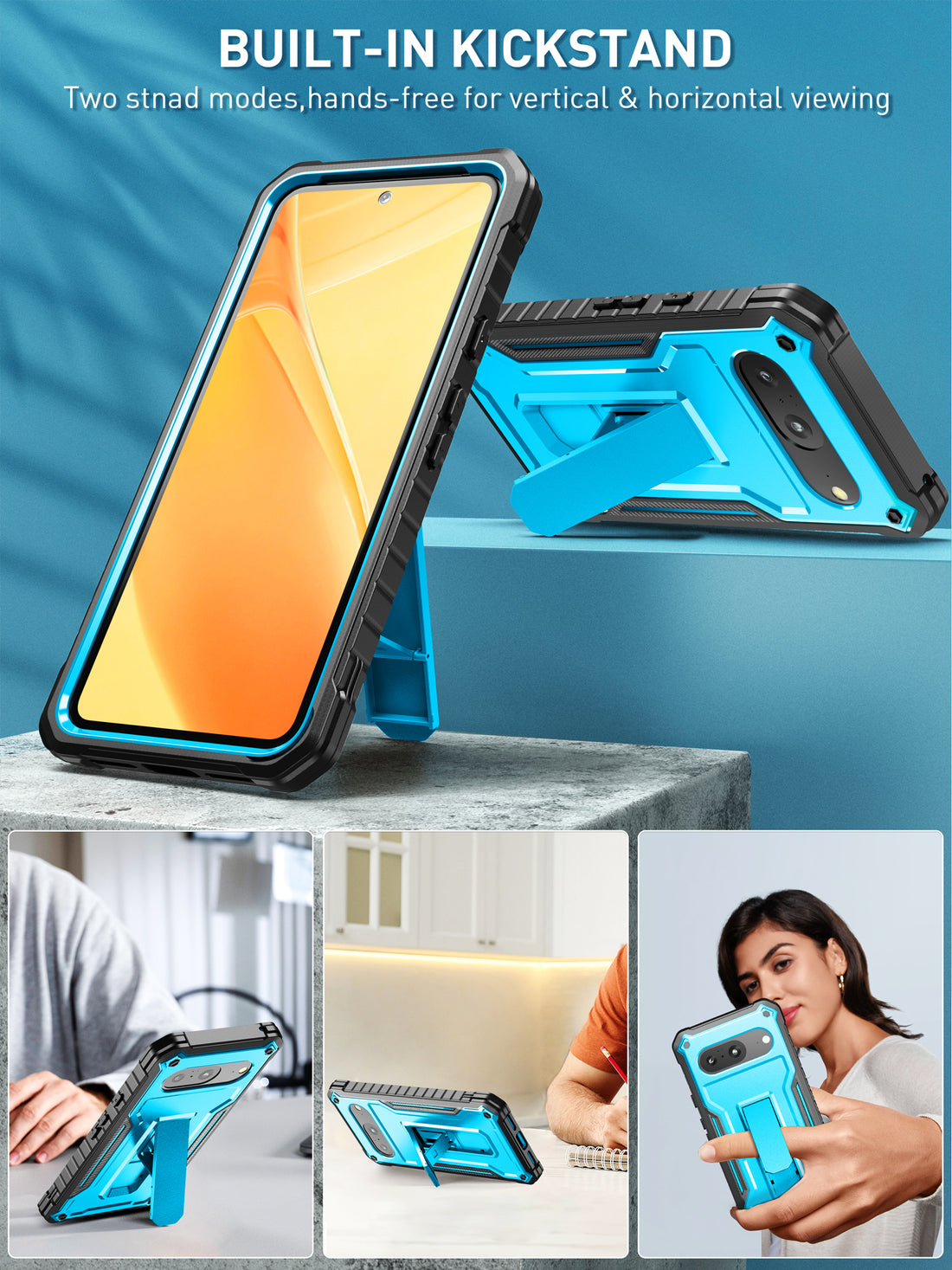 ExoGuard for Google Pixel 8 Series Case, Built in Kickstand Rubber Shockproof Impact Resistance Protective Cover Phone Case with Google Pixel 8/Google Pixel 8 Pro