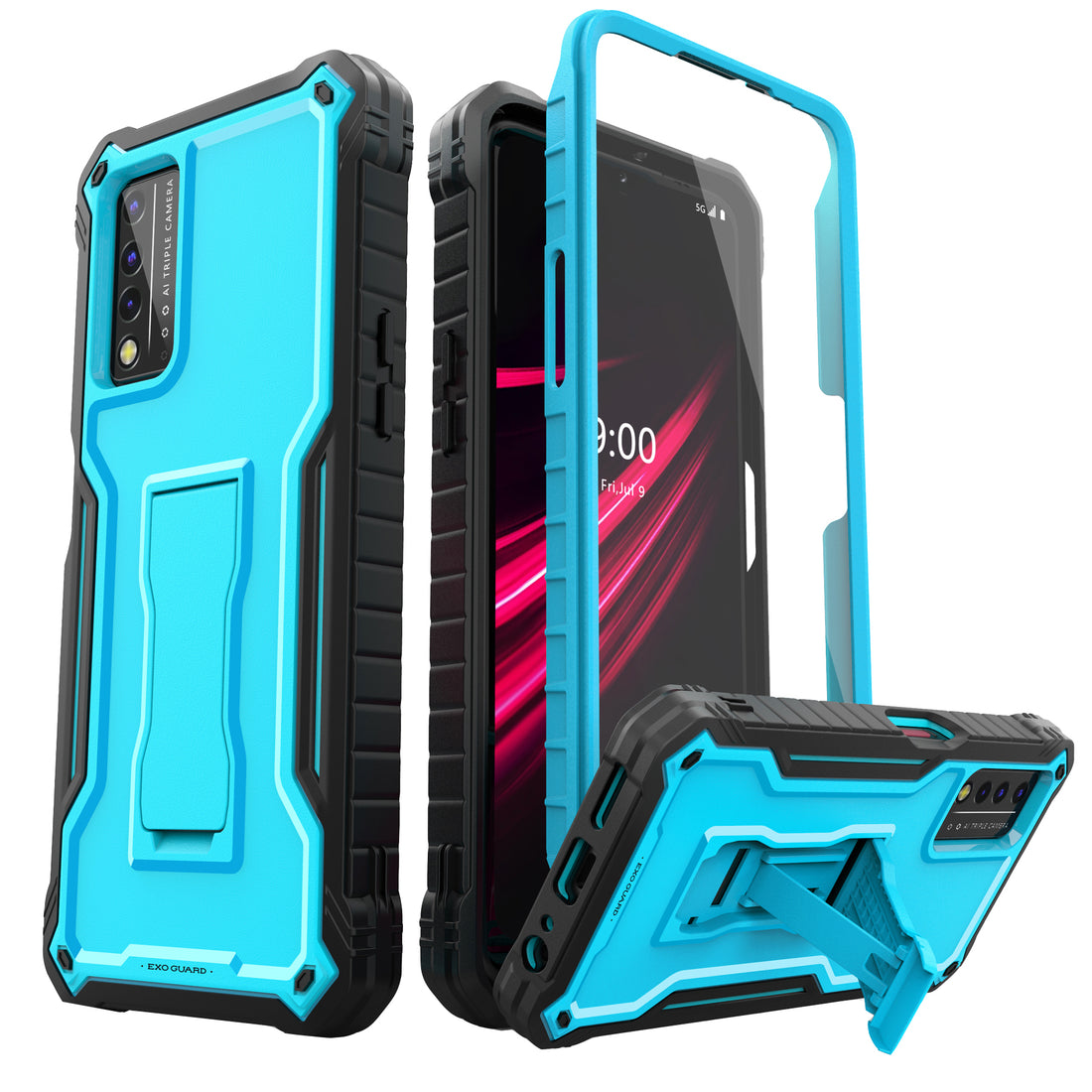 ExoGuard for T-Mobile REVVL V Plus 5G Case, Rubber Shockproof Full-Body Cover Case Built-in Screen Protector and Kickstand Compatible with T-Mobile REVVL V Plus 5G Phone