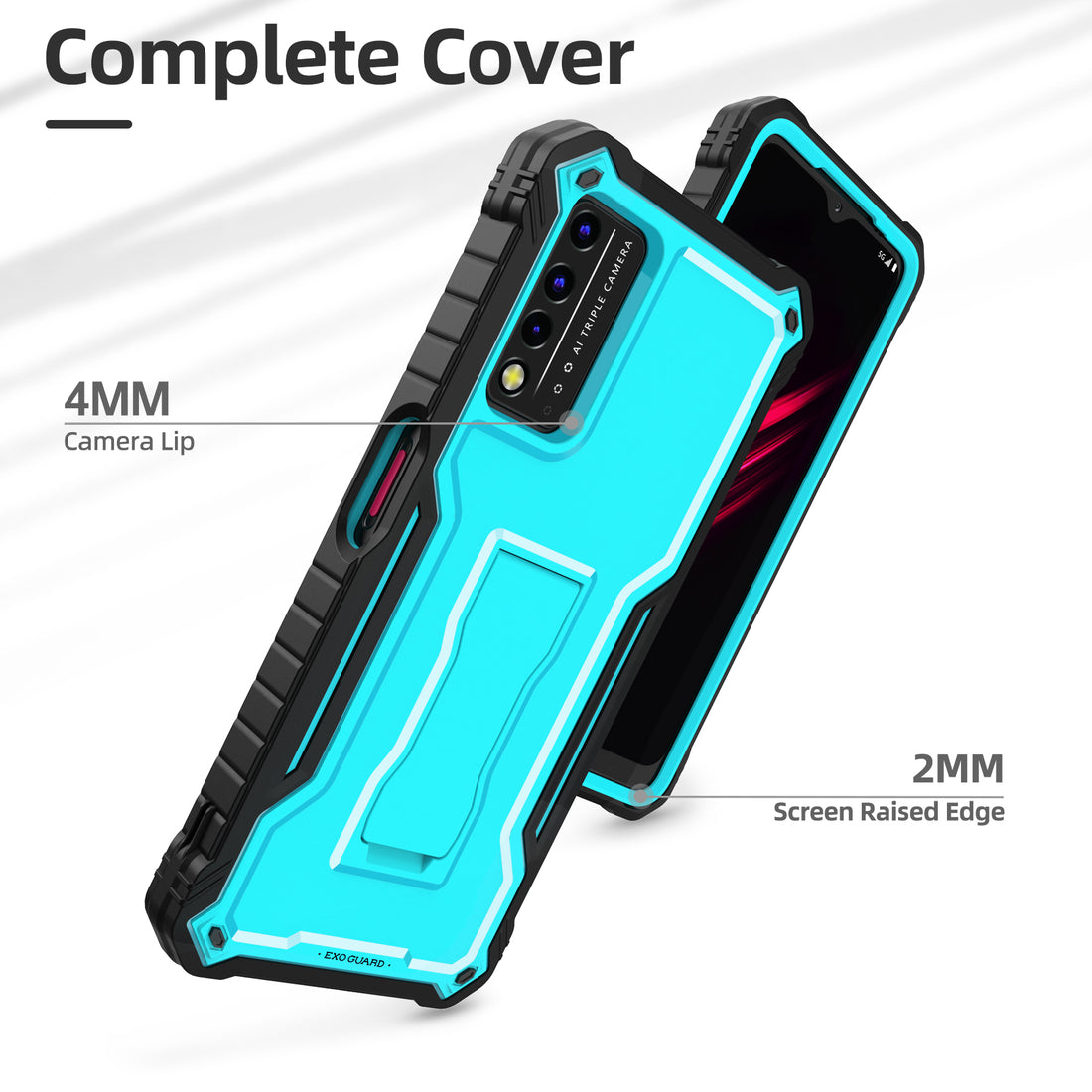 ExoGuard for T-Mobile REVVL V Plus 5G Case, Rubber Shockproof Full-Body Cover Case Built-in Screen Protector and Kickstand Compatible with T-Mobile REVVL V Plus 5G Phone