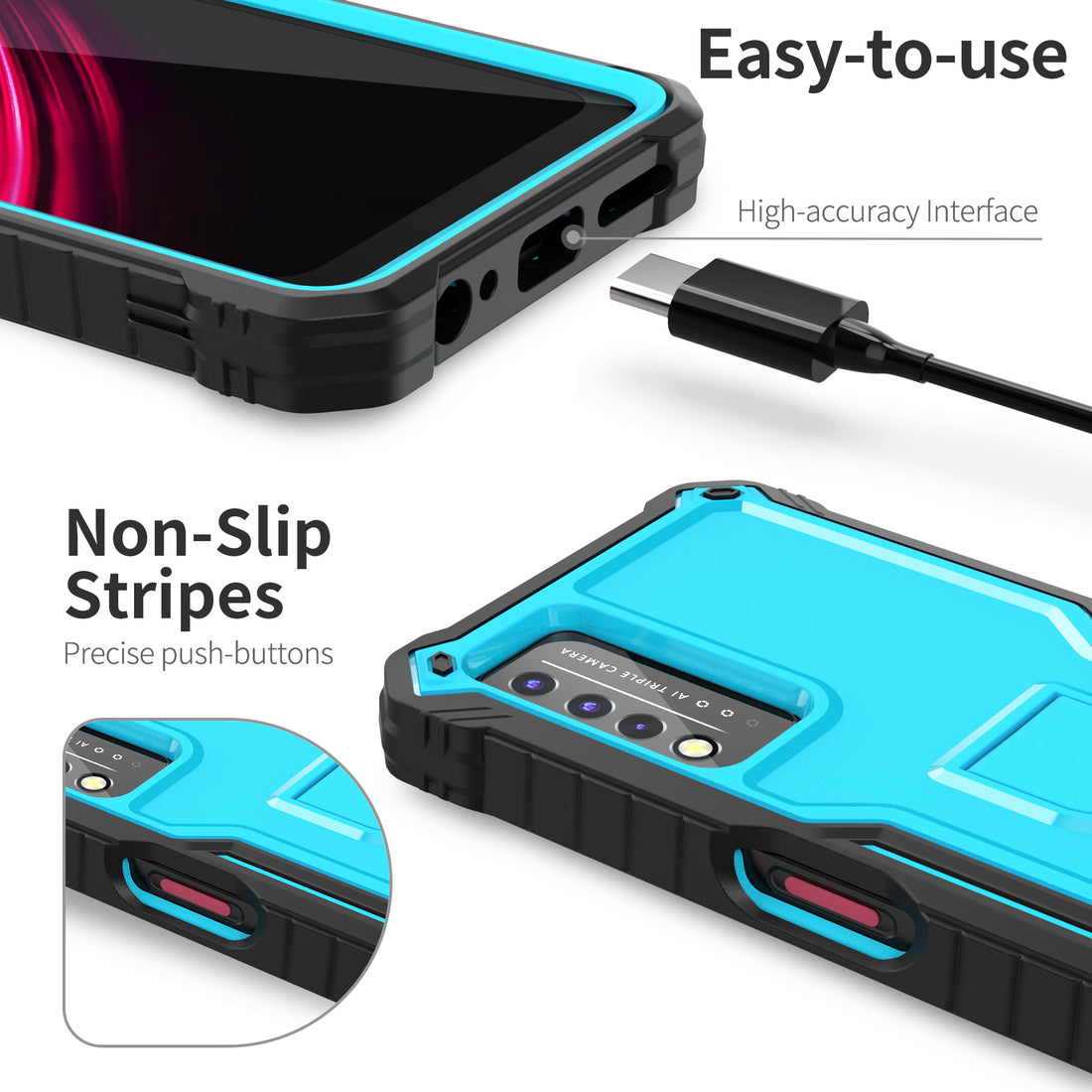ExoGuard for T-Mobile REVVL V Plus 5G Case, Rubber Shockproof Full-Body Cover Case Built-in Screen Protector and Kickstand Compatible with T-Mobile REVVL V Plus 5G Phone