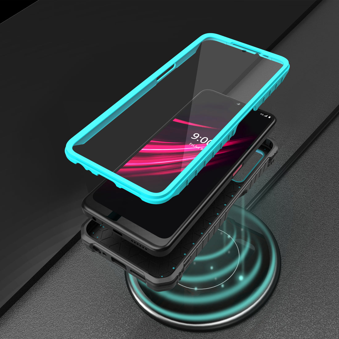 ExoGuard for T-Mobile REVVL V Plus 5G Case, Rubber Shockproof Full-Body Cover Case Built-in Screen Protector and Kickstand Compatible with T-Mobile REVVL V Plus 5G Phone