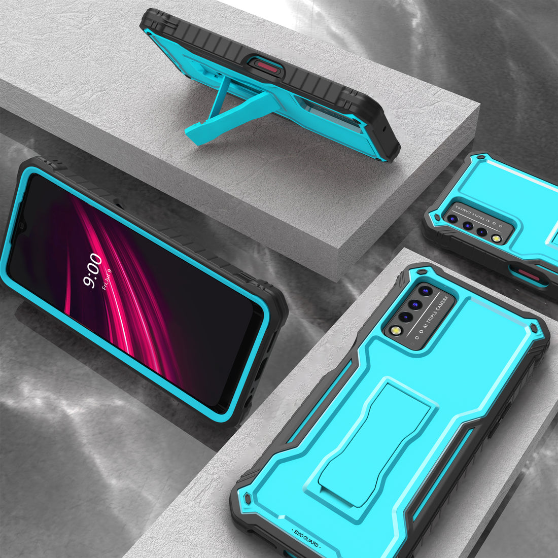 ExoGuard for T-Mobile REVVL V Plus 5G Case, Rubber Shockproof Full-Body Cover Case Built-in Screen Protector and Kickstand Compatible with T-Mobile REVVL V Plus 5G Phone