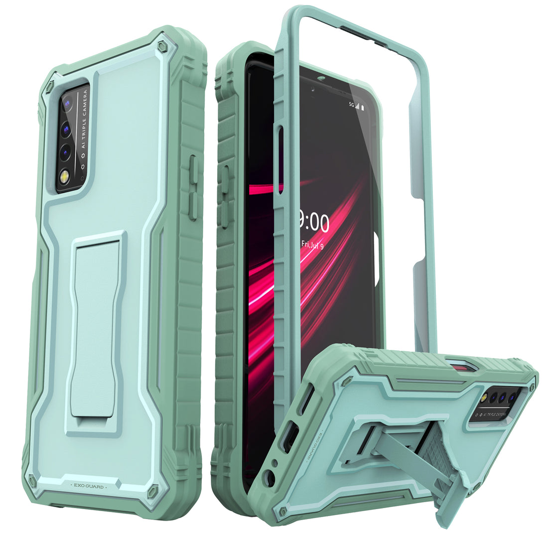 ExoGuard for T-Mobile REVVL V Plus 5G Case, Rubber Shockproof Full-Body Cover Case Built-in Screen Protector and Kickstand Compatible with T-Mobile REVVL V Plus 5G Phone