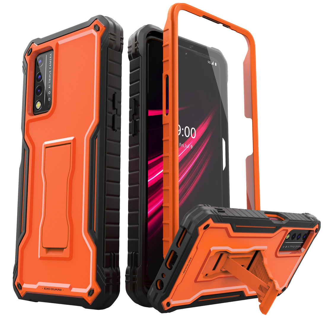 ExoGuard for T-Mobile REVVL V Plus 5G Case, Rubber Shockproof Full-Body Cover Case Built-in Screen Protector and Kickstand Compatible with T-Mobile REVVL V Plus 5G Phone